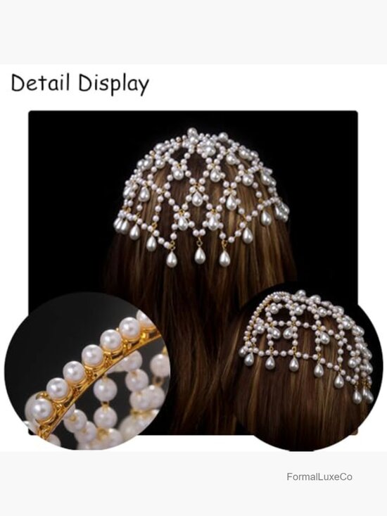 Gold Pearl Fairy Headpiece for Women Flapper 1920s Renaissance Head Chain main image 4